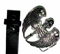 Skeleton with Wings - Belt Buckle with Leather Black Belt