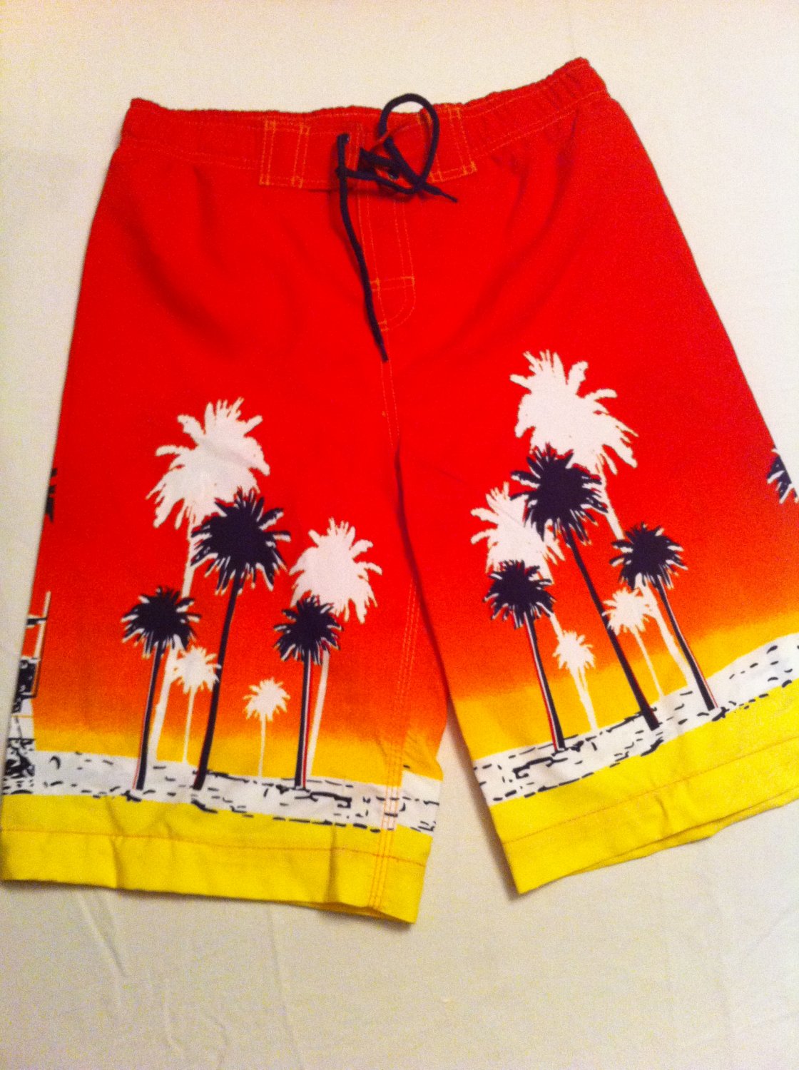 J.Khaki swim trunks, Red/Yllw/Black Palm Tree/Beach Design, Cargo ...