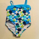 Girls Circo Size 4T 1 Pc. White w/Green/Blue Polka Dots UPF 50+
