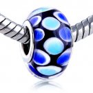 Blue & Aqua Dots on Black Glass 055