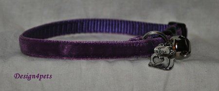Dakota - Unique handmade breakaway adjustable- purple velvet cat collar