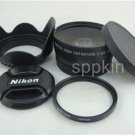 YM51 New 52mm UV + Wide Anlge + Hood + CAP For Nikon D5100 D3000 D7000 18-55mm