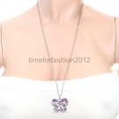 FASHION NECKLACE SUPER CHIC SEXY SILVER CHAIN WITH COLORED BUTTERFLY PURPLE
