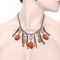 FASHION NECKLACE, EARRING SET SUPER CHIC SEXY MULTI CHAIN DRAPE WITH ORANGE GEMS