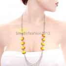 FASHION NECKLACE, EARRING SET SUPER CHIC SEXY MULTI CHAIN DRAPE WITH ORANGE GEMS AND BOW