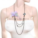 FASHION NECKLACE, EARRING SET SUPER CHIC SEXY MULTI CHAIN DRAPE WITH BLUE FLOWER AND STONES