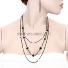 FASHION NECKLACE, EARRING SET SUPER CHIC SEXY MULTI CHAIN DRAPE WITH BLACK STONES