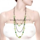 FASHION NECKLACE, EARRING SET SUPER CHIC SEXY MULTI CHAIN DRAPE WITH GREEN BEADS GEMS