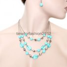 FASHION NECKLACE, EARRING SET SUPER CHIC SEXY MULTI CHAIN DRAPE WITH TQ BEADS AND SILVER