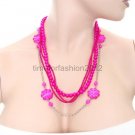 FASHION NECKLACE, EARRING SET SUPER CHIC AND SEXY PINK FLOWERS AND BEADS WITH CHAIN
