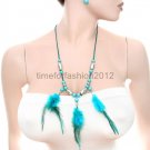 FASHION NECKLACE, EARRING SET SUPER CHIC AND SEXY MULTI BEAD CUTE BLUE FLOWERS