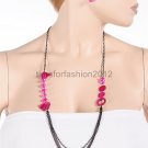 FASHION NECKLACE, EARRING SET SUPER CHIC AND SEXY PINK BEADS WITH CHAIN