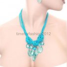 FASHION NECKLACE, EARRING SET SUPER CHIC AND SEXY MULTI BEAD WITH BLUE DANGLES