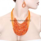 FASHION NECKLACE, EARRING SET SUPER CHIC AND SEXY MULTI BEAD ORANGE HIGH FASHION DRAPE