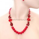 FASHION NECKLACE, EARRING SET SUPER CHIC AND SEXY DEEP RED BEADS LARGE SINGLE CHAIN