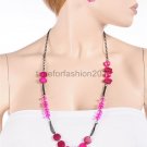 FASHION NECKLACE, EARRING SET SUPER CHIC AND SEXY PINK BEADS WITH CHAIN DRAPE