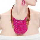 FASHION NECKLACE, EARRING SET SUPER CHIC AND SEXY MULTI BEAD PINK WITH BROWN CHECK OUT!