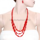 FASHION NECKLACE, EARRING SET SUPER CHIC AND SEXY DEEP RED BEADS LARGE SINGLE CHAIN