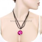 FASHION NECKLACE, EARRING SET SUPER CHIC AND SEXY MULTI WITH LARGE CIRCULAR PINK PENDANT