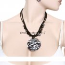 FASHION NECKLACE, EARRING SET SUPER CHIC AND SEXY MULTIBEAD WITH LARGE ZEBRA PRINT CIRCLE PENDANT