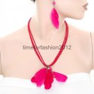FASHION NECKLACE, EARRING SET SUPER CHIC AND SEXY PINK MULTIBEAD WITH BRIGHT PINK FEATHERS