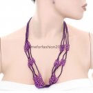FASHION NECKLACE, EARRING SET SUPER CHIC AND SEXY MULTI CHAIN WITH PURPLE BEADS FLORAL