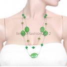 FASHION NECKLACE, EARRING SET SUPER CHIC AND SEXY MULTI CHAIN WITH GREEN BEADS AND STONES