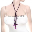 FASHION NECKLACE, EARRING SET SUPER CHIC AND SEXY MULTI CHAIN WITH PURPLE BEADS AND FABRIC