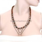 FASHION NECKLACE, EARRING SET SUPER CHIC AND SEXY MULTI BEAD AND CHAIN BROWN AND ZEBRA BEADS