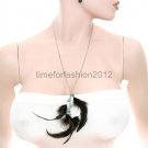 FASHION NECKLACE, EARRING SET SUPER CHIC AND SEXY LOW DRAPE FEATHERS WITH TQ BEADS