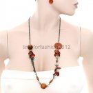 FASHION NECKLACE, EARRING SET SUPER CHIC AND SEXY LONG DRAPE WODDEN BEADS AND CHAIN