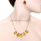 FASHION NECKLACE, EARRING SET SUPER CHIC AND SEXY HEART AND ALMOND SHAPE GEMSTONE GOLDEN