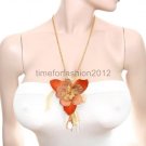 FASHION NECKLACE, EARRING SET SUPER CHIC AND SEXY CHAIN WITH GOLDEN ORANGE FLOWER