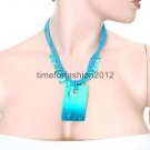 FASHION NECKLACE, EARRING SET SUPER CHIC AND SEXY AQUA BLUE BEADS AND LARGE BLUE PENDANT