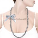 FASHION NECKLACE, EARRING SET SUPER CHIC AND SEXY SIMPLE ELEGANT SILVER PEARL BEADS WITH BOW