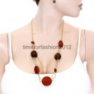 FASHION NECKLACE, EARRING SET SUPER CHIC AND SEXY GOLD CHAIN WITH BROWN BEADS AND GEMS