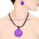 FASHION NECKLACE, EARRING SET SUPER CHIC AND SEXY PURPLE FLOWER SHELL MULTI BEAD WITH PENDANT