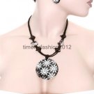 FASHION NECKLACE, EARRING SET SUPER CHIC AND SEXY SKA BLACK WHITE MULTI BEAD WITH LARGE PENDANT