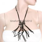 FASHION NECKLACE, EARRING SET SUPER CHIC AND SEXY BLACK CLASSY MULTI PEARL BEAD DANGLE