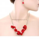 FASHION NECKLACE, EARRING SET SUPER CHIC AND SEXY STONE AND BEAD RED CLUSTER