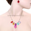 FASHION NECKLACE, EARRING SET SUPER CHIC AND SEXY ALMOND AND HEART GEMSTONE COLORFUL
