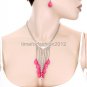 FASHION NECKLACE, EARRING SET SUPER CHIC AND SEXY ALMOND SHAPE GEMS WITH BEADS AND SILVER CHAIN