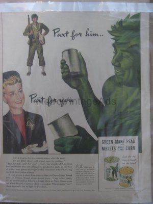 NIBLETS CORN GIANT WWII 2 Army War Vintage Magazine Ad POSTER Gift Unique Retro