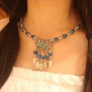 Blue National Tibet hanging Leaf Beads alloy necklace F-40 N033