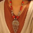 National characteristics of Tibet red button bead alloy half disc Necklace F-39 N048