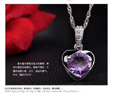 Free Shipping high quality 925Sterling Silver Guarantee100% Amethyst Heart NecklaceN008