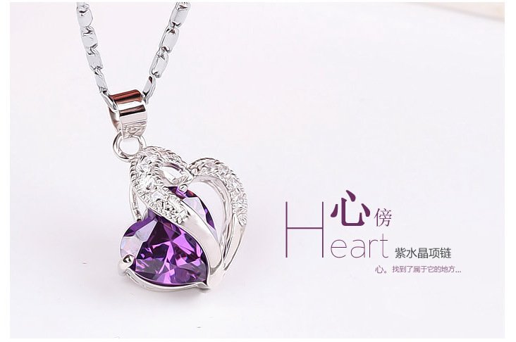 Free Shipping high quality 925Sterling Silver Guarantee100%Heart Bang crystal necklace N051