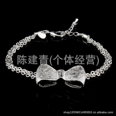 Free Shipping high quality 925Sterling Silver Guarantee100% Scrub Bow Bracelet B022