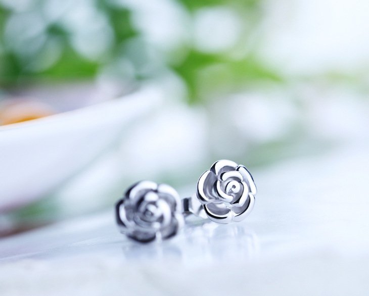 Free Shipping high quality 925Sterling Silver Guarantee100% Fashion Rose Flower Stud Earrings E003