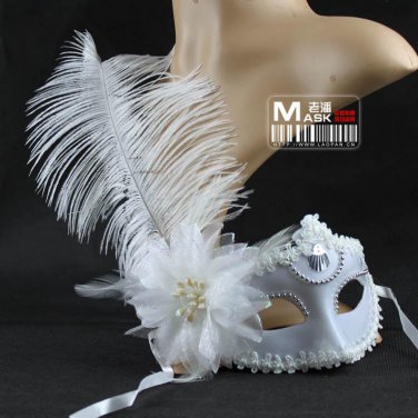 Free Shipping High Quality Guarantee100% A++++++ High catwalk - White Ostrich Feather Mask Dance007